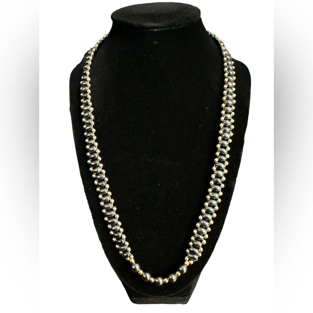 Gorgeous Navy Blue and Silver Beaded Necklace